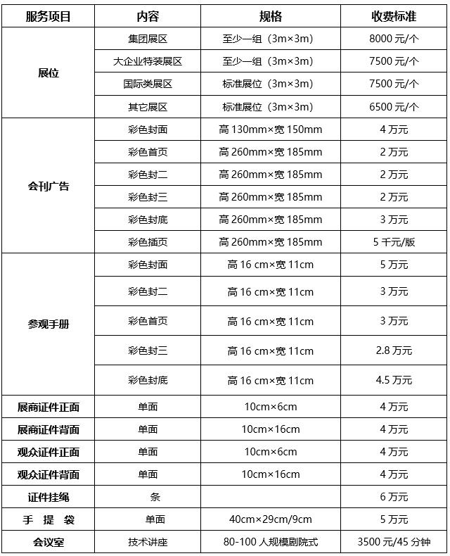 2026畜博会服务价格表
